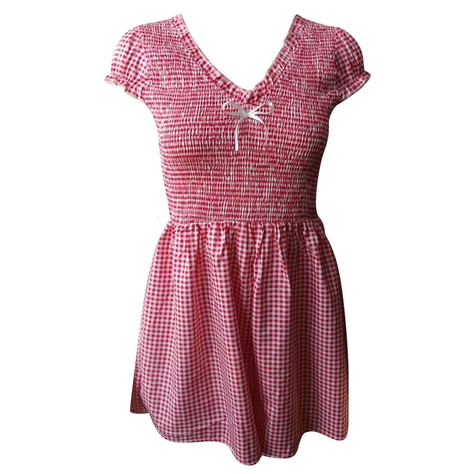 Dongdumaoyi Women Y K Plaid Romper Jumpsuit Gingham Short Sleevelss Backless Dress Strapless Flowy Club Party Streetwear
