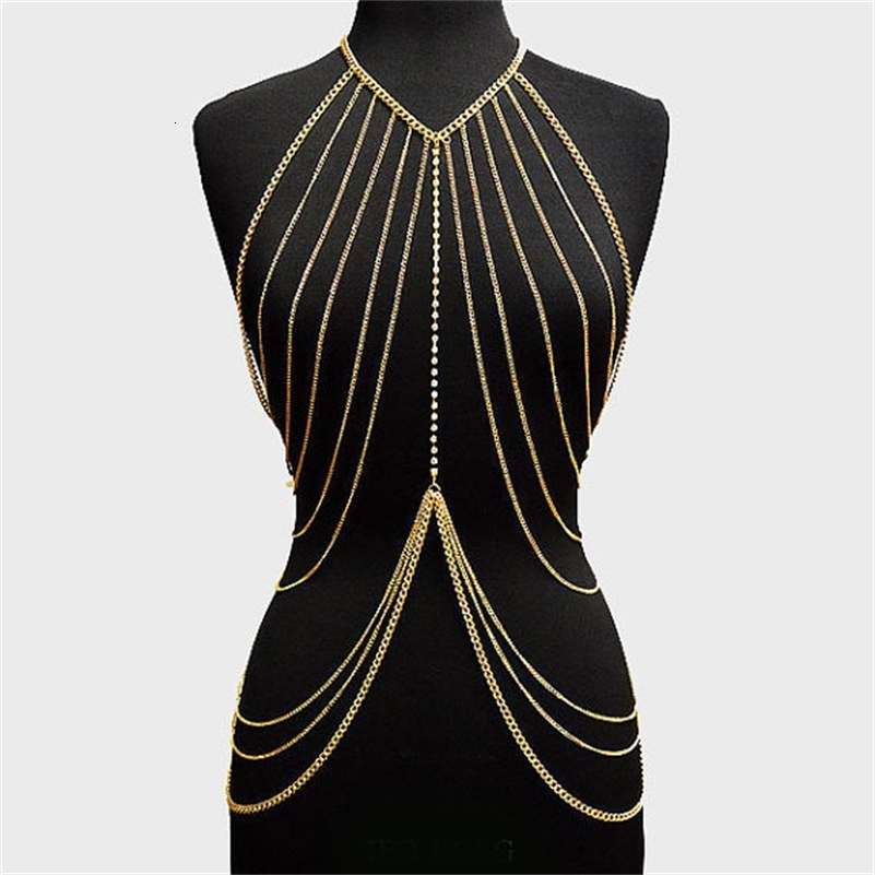 Multi layer womens body chain wire harness womens chest chain shiny and sexy accessories fashionable waist jewelry decoration 250408CJ