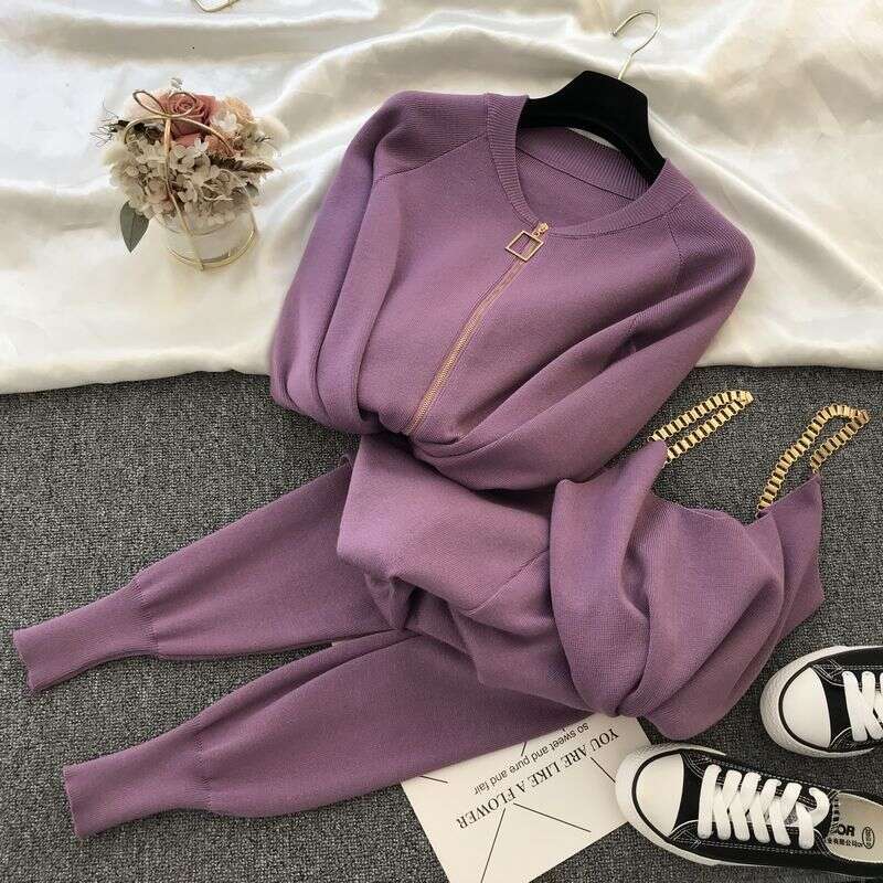 2025 Spring and Autumn New Knitted Set Womens Fashion Casual Cardigan Vest Pants Three Piece Set Business Affairs Temperament New Arrival New Product