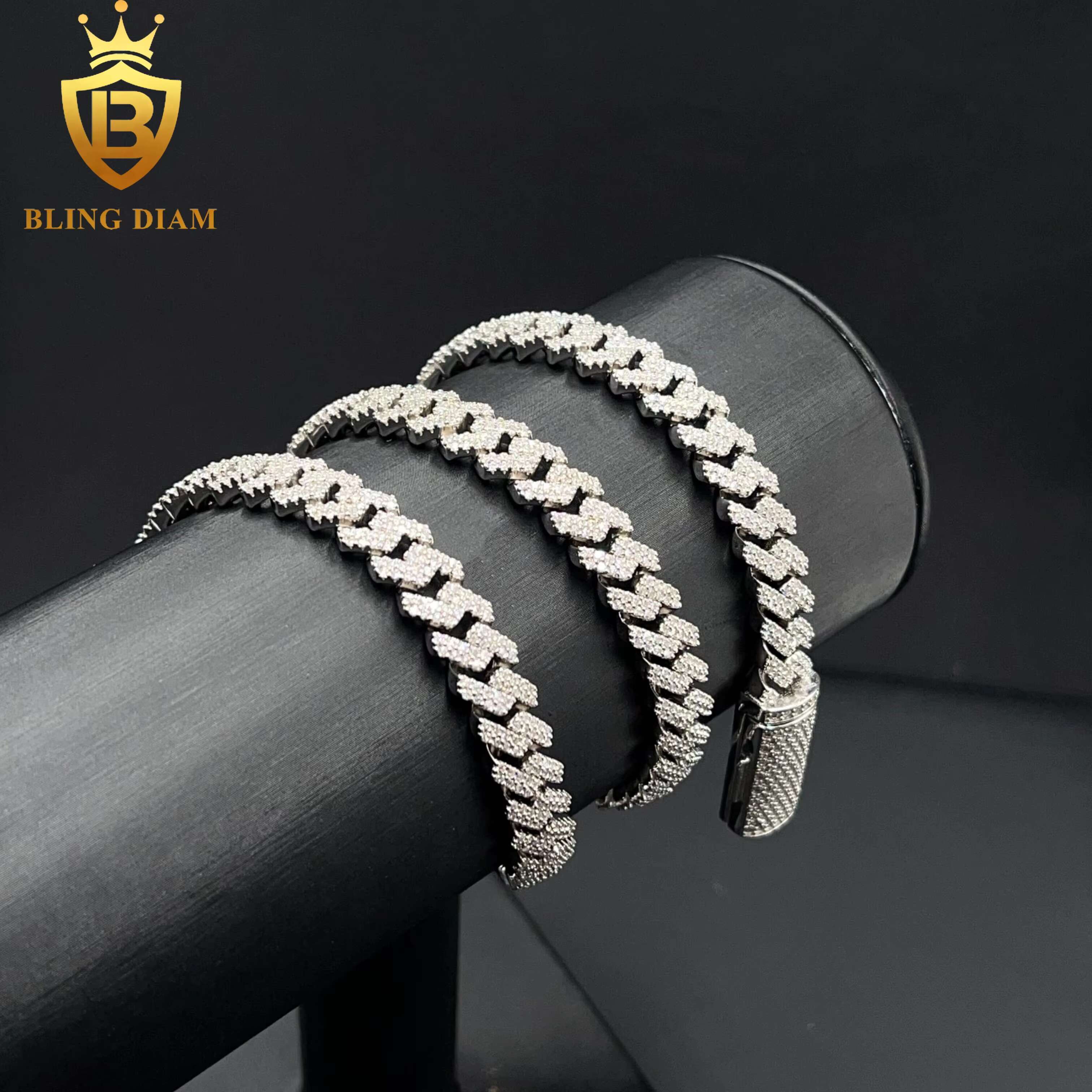 8mm Hip Hop Jewelry 925 Sterling Silver Vvs Moissanite Iced Out Mini Cuban Link Chain Bracelet Necklace