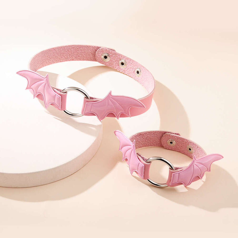 Fashion pink Gothic style vampire series necklace angel wings choker collar for women