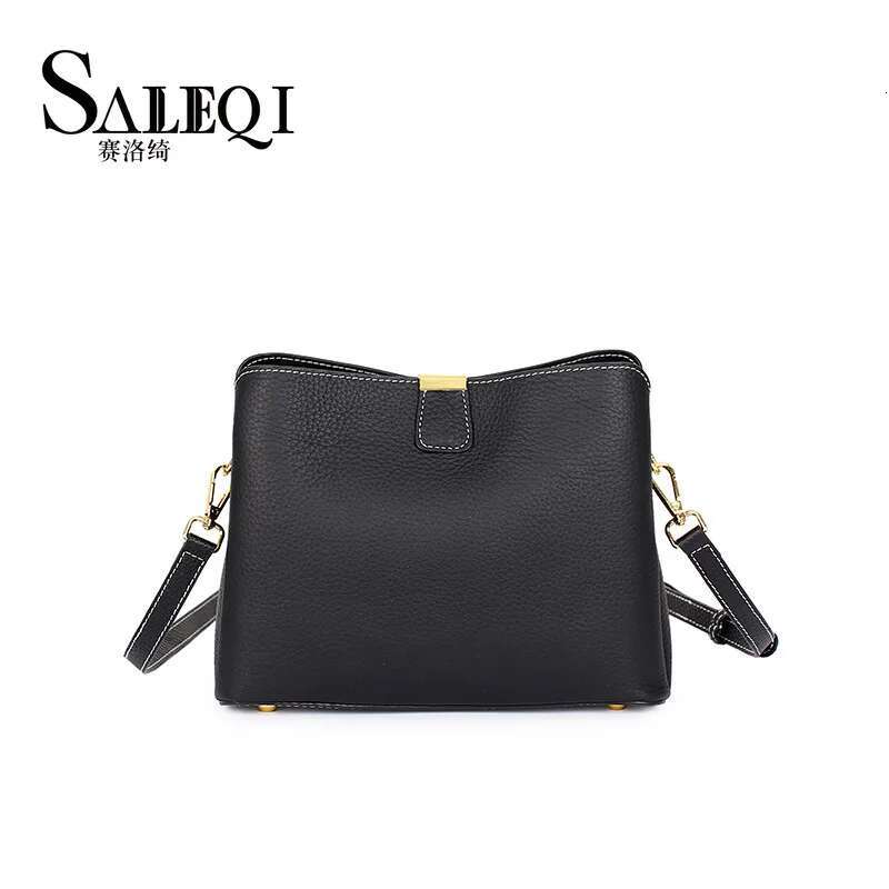 Cowhide Women Large Capacity Gray Bucket Bag Commuter Leather Ladie Designer Shoulder Crossbody Green Handbag Female