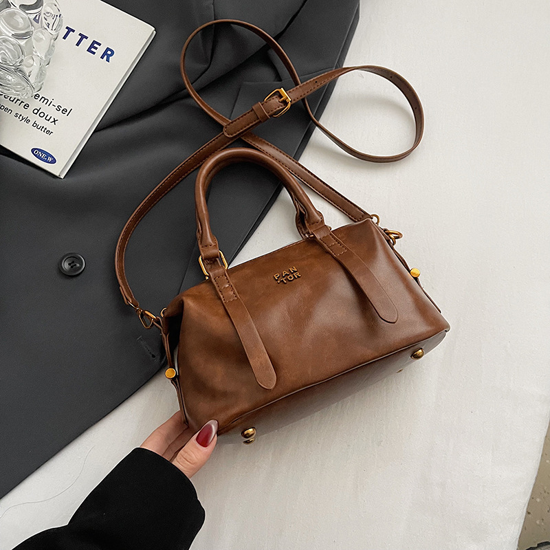 2025 Trendy Pillow Handbag Bowling Bag for Women - Vintage Soft Leather Shoulder Bag, Crossbody Purse with Detachable Strap, Minimalist Design