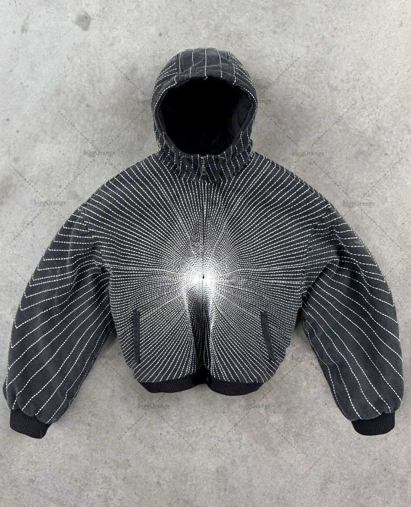New High Street Trendy brand jacket Gothic punk Harajuku embroidered zipper mens hip-hop retro casual oversized sportswear M250425