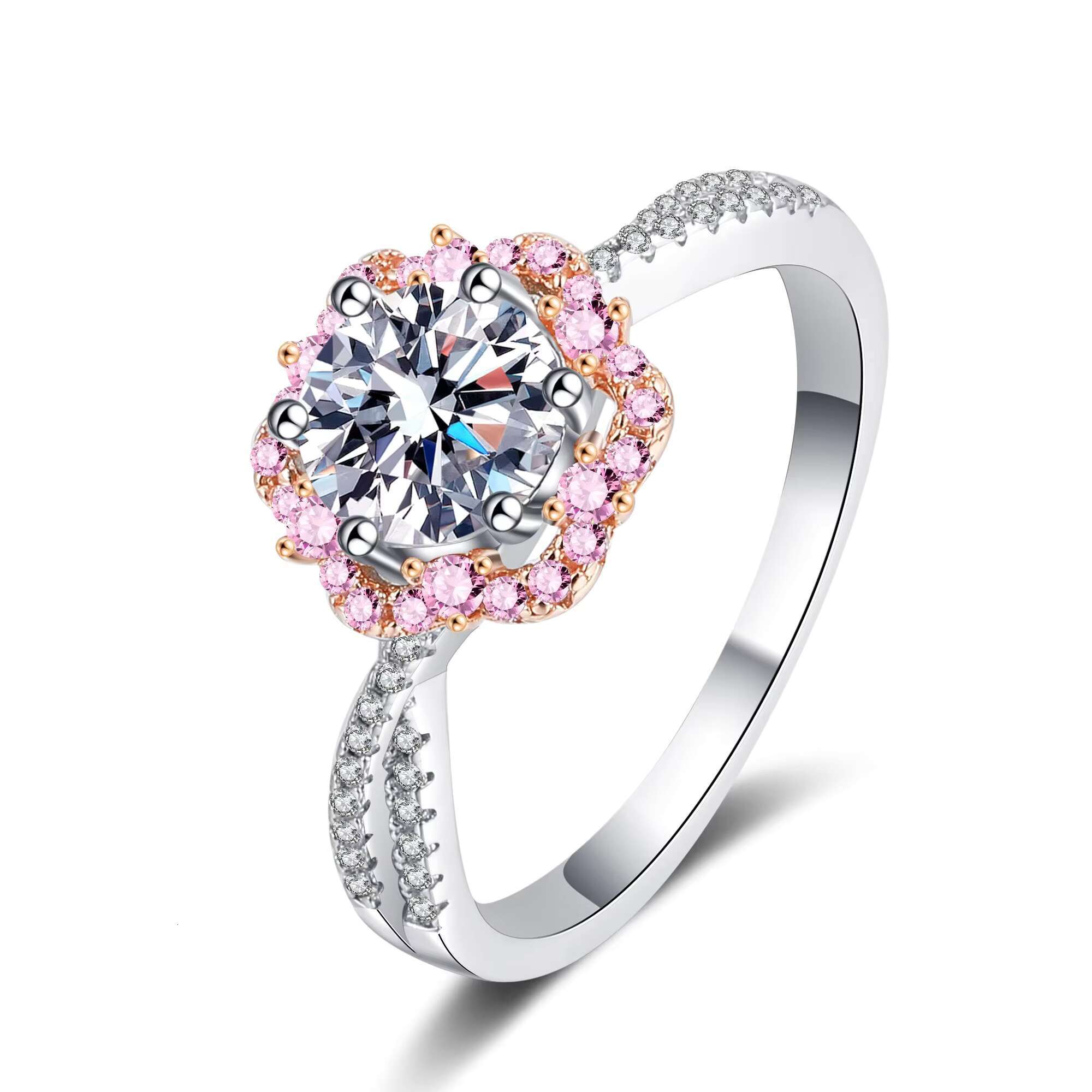 Hot Selling Fashion 925 Silver 1.0ct Moissanite Ring With Two Color Round Shape Simple Silver Plated Rings for Weddings