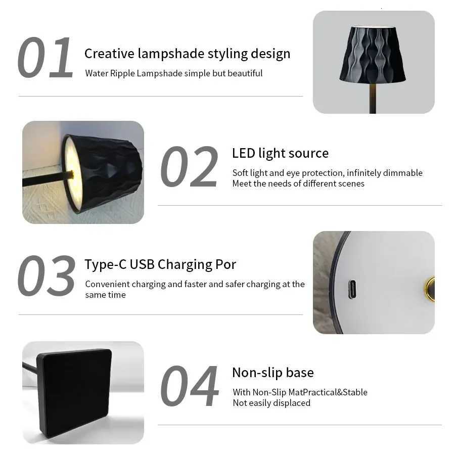 3 Colors Reading Lamp Retro Led Table Lamp Dimmable Rechargeable Night Light for Desktop Bar Bedroom Decor Ambinet LightingM251125