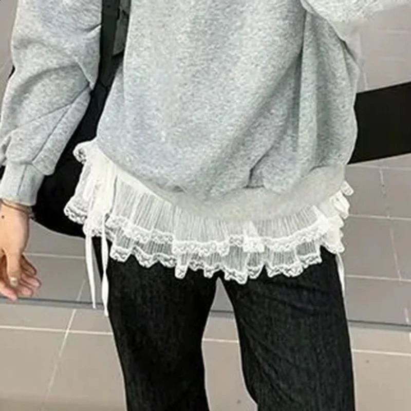 Y2K White Lace Skirt Womens Harajuku Fashion Lace Up Cute Mini Skirt Street Clothing Sweet Kavay Clothing Matching Skirt 250422