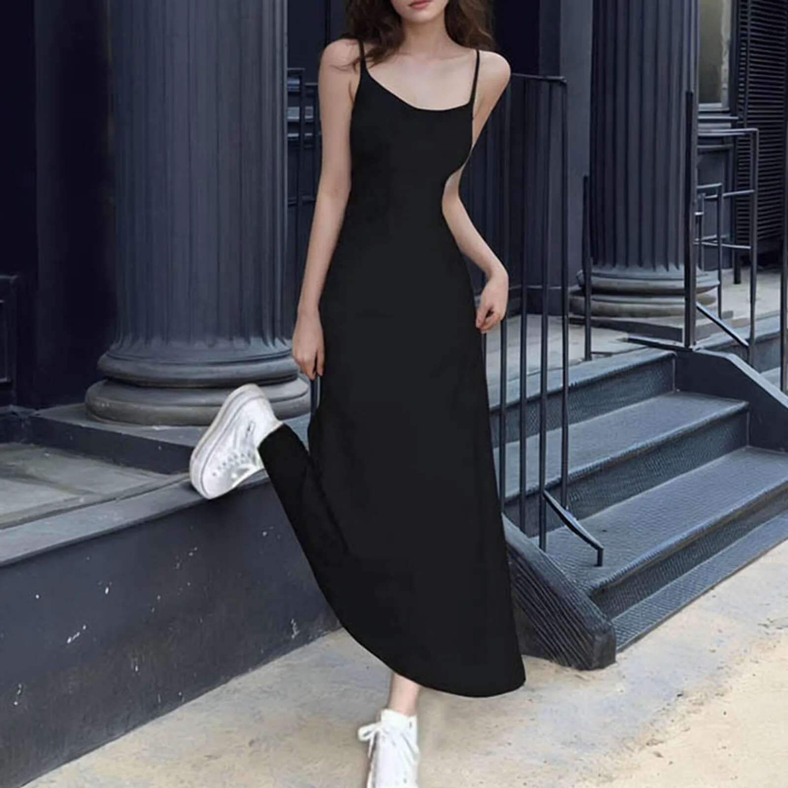 Dongdumaoyi Y K Sexy Spaghetti Strap Dress Women Casual Slim Gray Long Beach Dresses Female Solid Elegant Sleeveless Sundress
