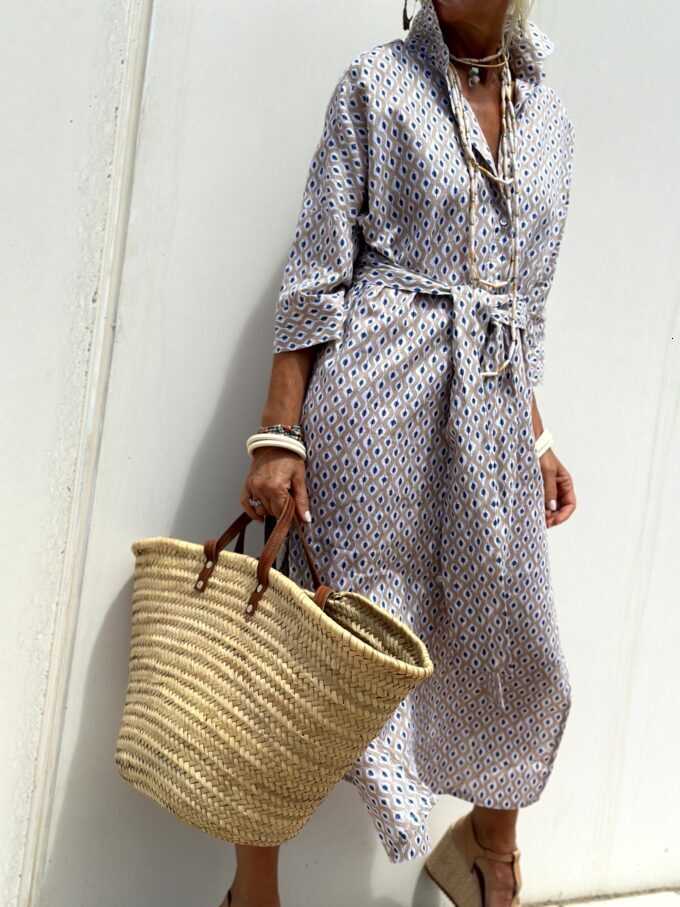 2024 Autumn Half Sleeve Striped Double Side Split Shirt Dress for Women
