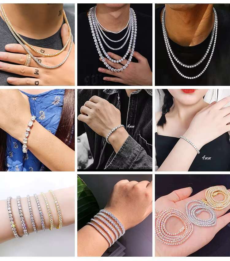 Jewelry 925 Sterling Silver Necklace Wholesale Men Iced Out 3-5mm D Color Diamond Link Chain Moissanite Tennis Necklace