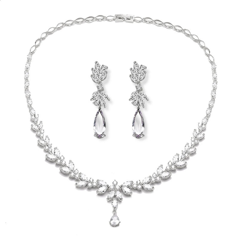 ZAKOL Cubic Zirconia Dangle Earrings Necklace Elegant Gorgeous CZ Wedding Banquet Party Jewelry Set 250417