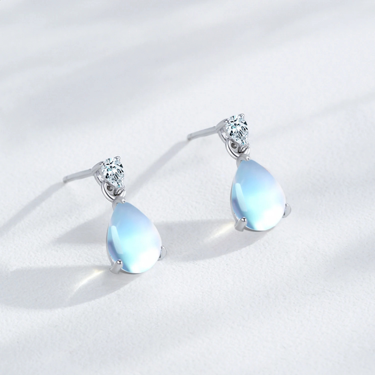 Ailmay 925 Sterling Silver Fashion Water Droplet Moonstone Pendant Necklace Earrings For Women Wedding Engagement Jewelry Set 250417