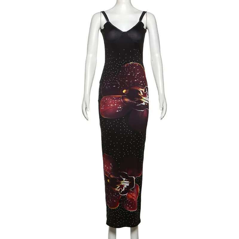 Dongdumaoyi Townlike Print Slim Bodycon Elegant Maxi Long Dress Women Spaghetti Strap Summer Nightclub Sexy Party Dresses