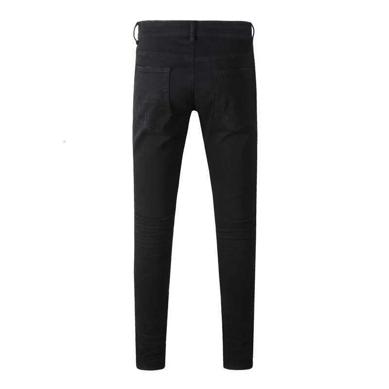 Fashion Y2Kfashion new high-quality jeans with pleated red patches elastic slim fit washed blue jeans high street hip-hop brand Y251124