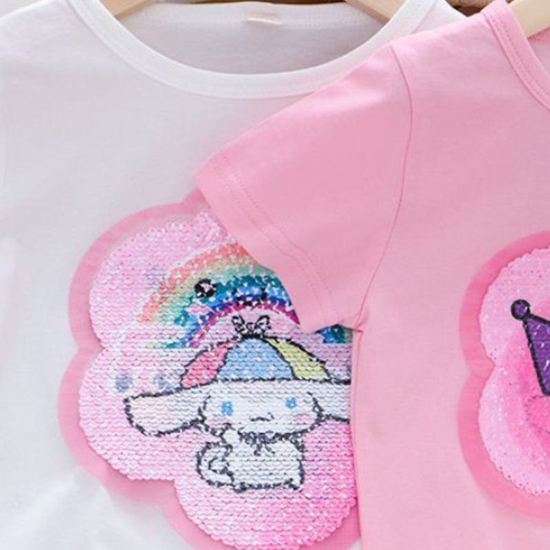 Disney Girls' Baby Designer T-Shirt; Summer Thin Korean Version T-Shirt; Girls' Pattern Color Change Glow Short Sleeve Childrens Clothing; S