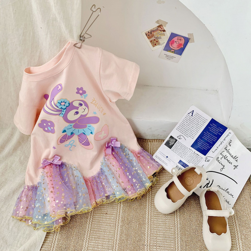 DISNEY Kids designer clothes Star Darla princess dress Kids clothes Summer cartoon dress Girls' mesh dress Baby dress.