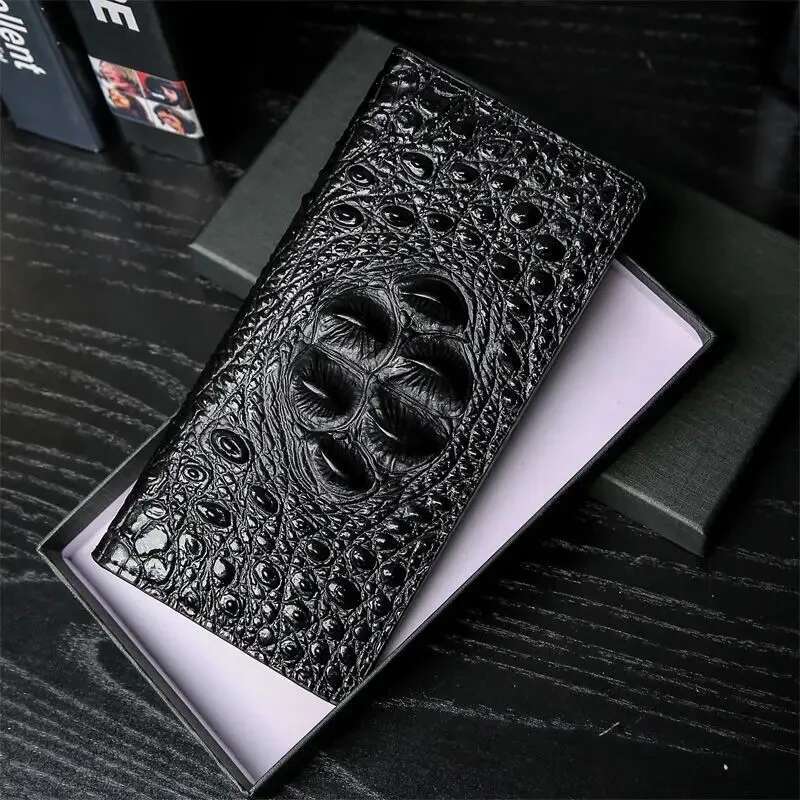 Men Business Long Crocodile Genuine Fashion Thin Short Wallet No Zipper 4 Color Pure Leather Card Wallets Pj194