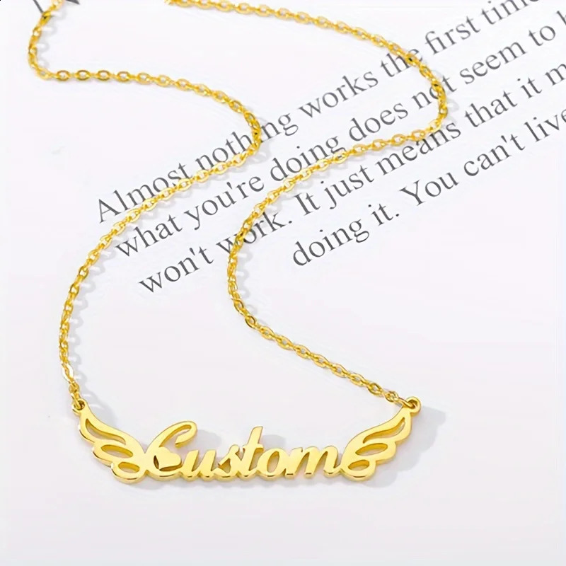 Custom Name Wings Necklaces For Women Gold Color Stainless Steel Personalized Wing Name Pendant Necklace Wedding Jewelry Gift 250425