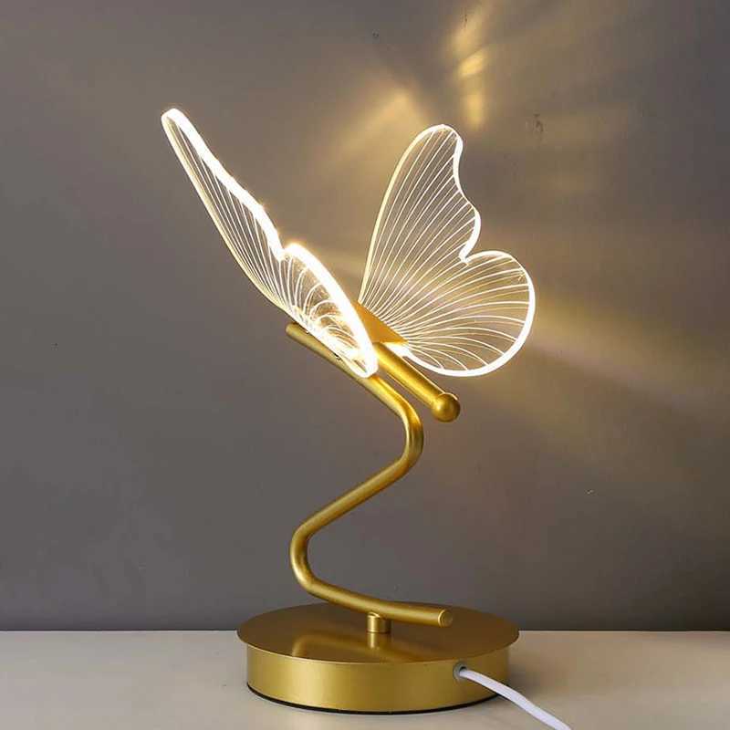 Nordic LED Table Lamps Indoor Lighting Switch Button Bedroom Bedside Living Room Restaurant Home Decoration Butterfly Desk LampM251125