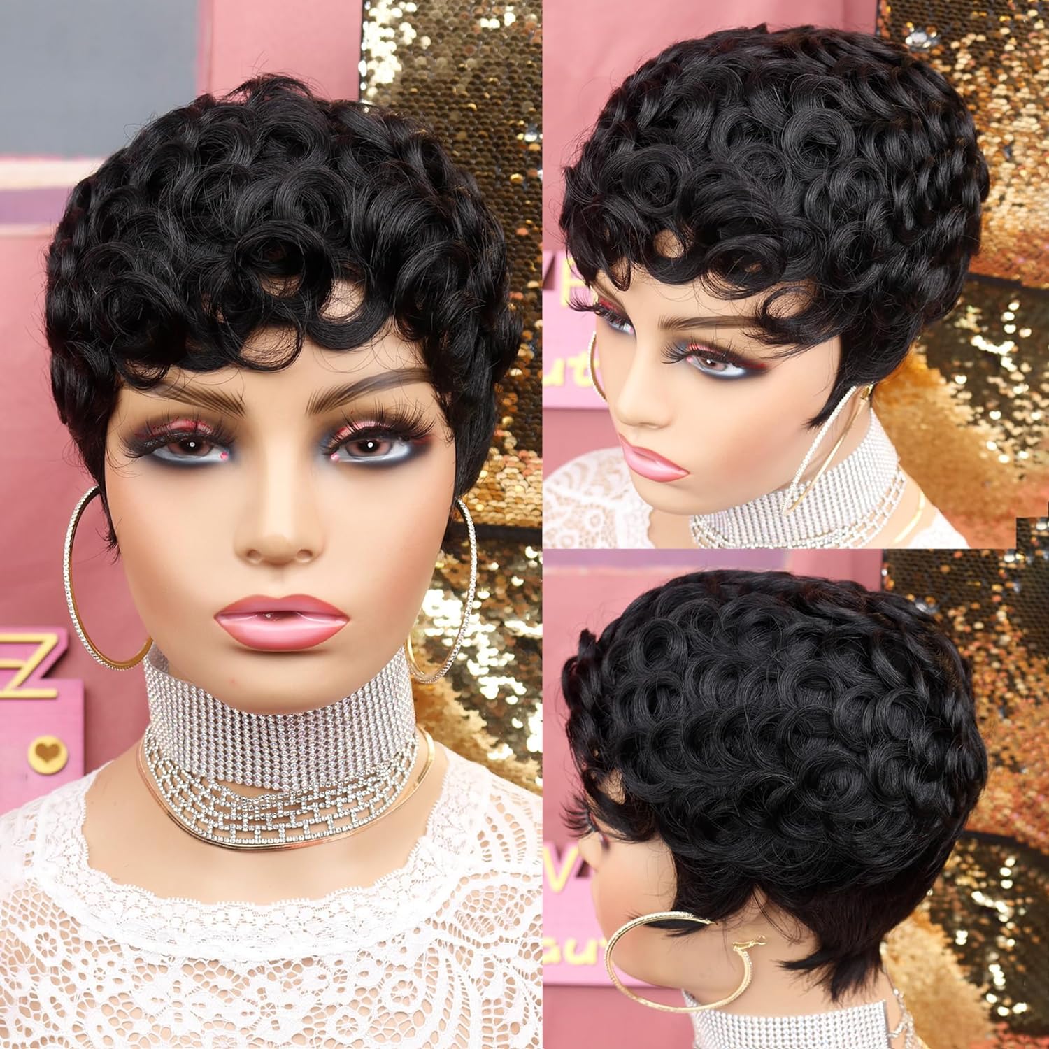 Natural Human Hair Short Pixie Wig with Curly Texture - Perfect Fit for African American Women