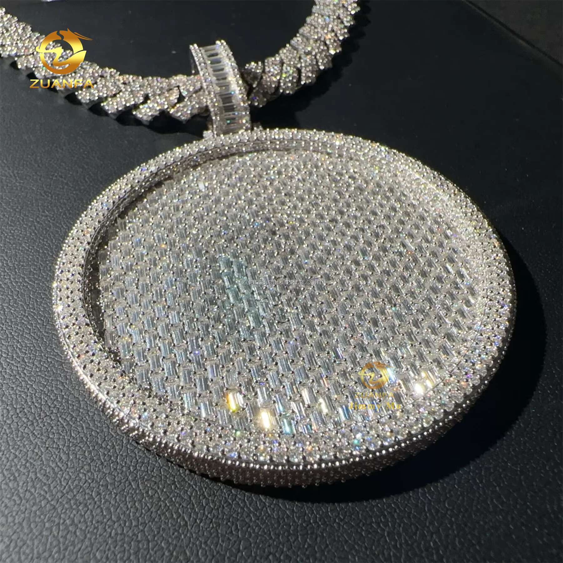 Customized Iced Out 3D Fully Iced Out Jewelry Prong Setting FL Moissanite Diamond Round Circle Pendant Miami Cuban Link Set Man