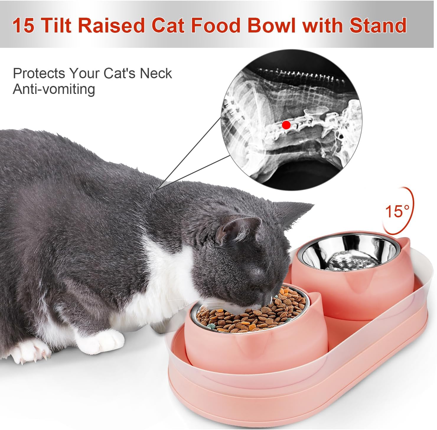 Elevated stainless steel with bracket, inclined anti-vomiting, cat food and water bowl set Free shipping