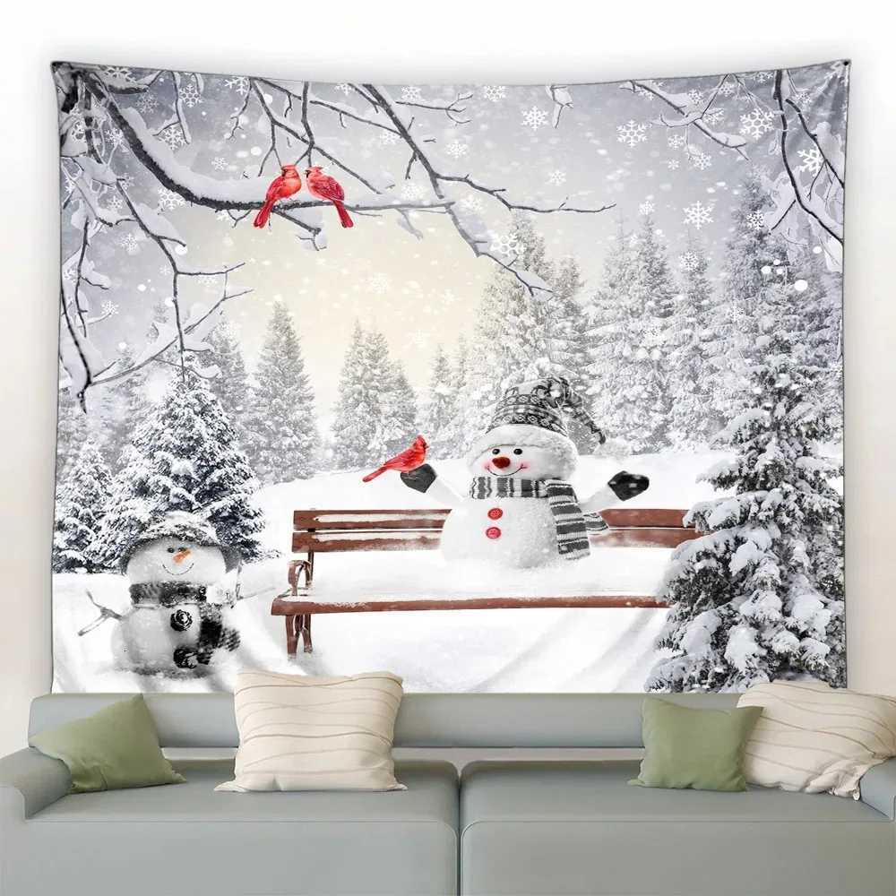 Christmas Tapestry Santa Claus Elk Christmas Tree Snow House Snowman Background Wall Hanging Tapestries Holiday Decor BlanketM251125