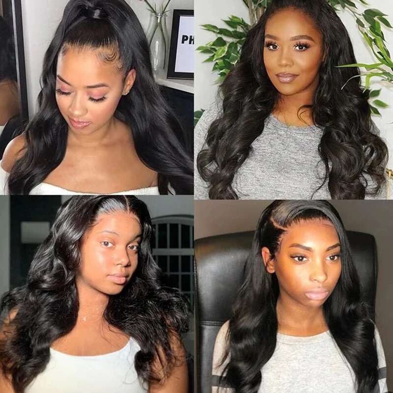 Body Wave 13X6 13X4 Lace Front Pre Plucked 200 Density With Baby Natural Black 100% Human Hair Wig For Women