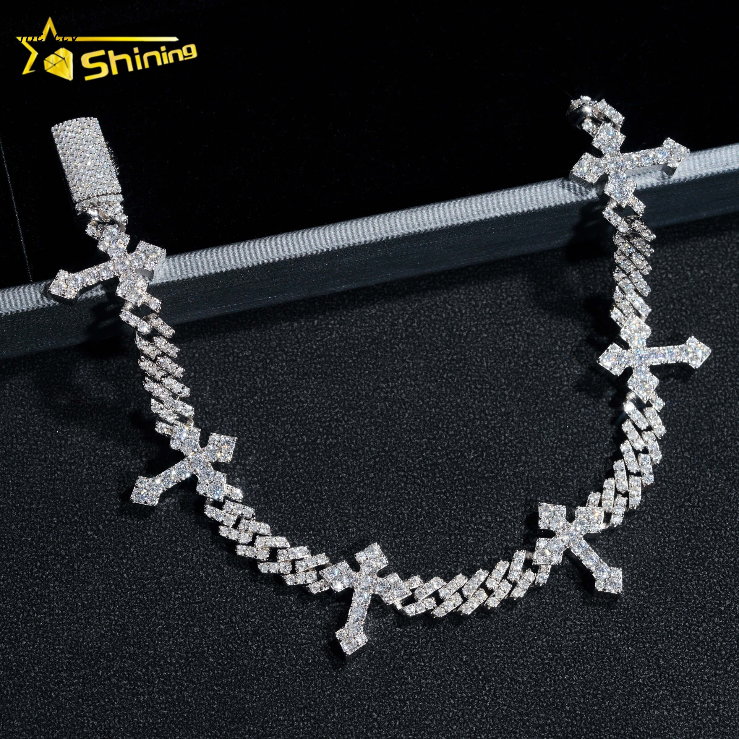Diamond Tester Certified Hip Hop Jewelry 6MM Iced Out 925 Silver Gold Plated VVS D Color Cross Moissanie Cuban Link Bracelet