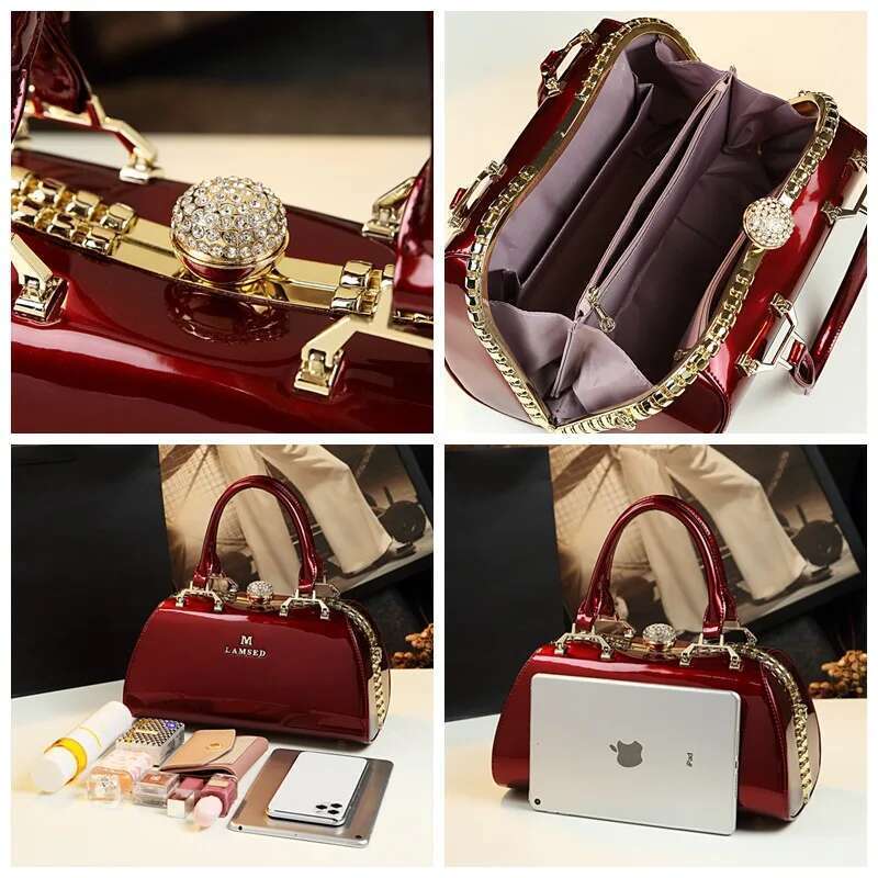Spring new patent leather rhinestone buckle clip one-shoulder cross-body banquet dress daily pillow-shaped women's bag