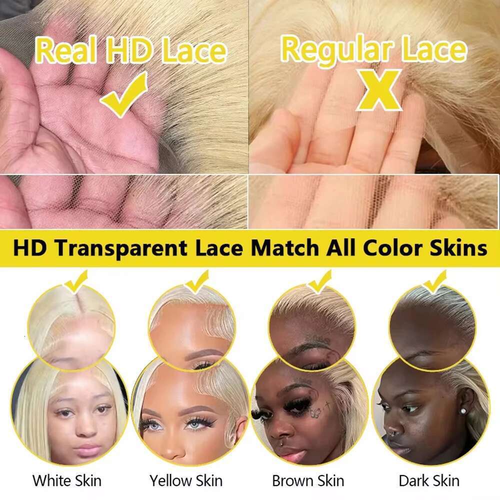 Bone Straight 613 Blonde 13X6 HD Frontal Human Hair Wig Preplucked Honey Colored 13X4 Transparen Lace Front Wigs For Women