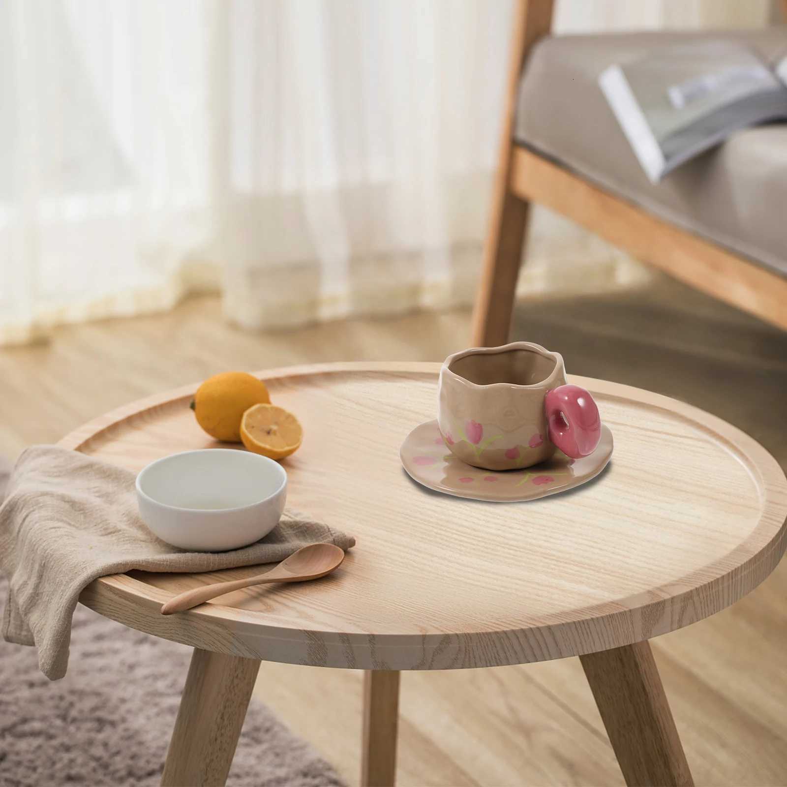 1Set French Vintage Ceramic Coffee Mug Saucer Set Smooth Surface Easy Grip Handle Practical Home Office Cafe Dessert Shop Use Y251125