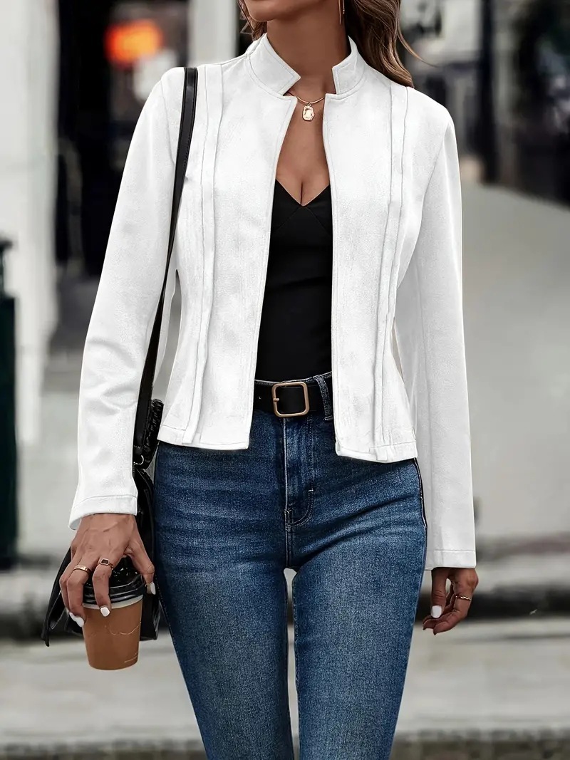 2024 winter solid color long sleeved slimming versatile cardigan short jacket womens clothing