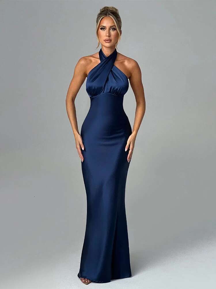 Dongdumaoyi Townlike Elegant Maxi Long Slim Bodycon Dress Women Halter Spring Summer Backless Nightcklub Sexy Party Dresses