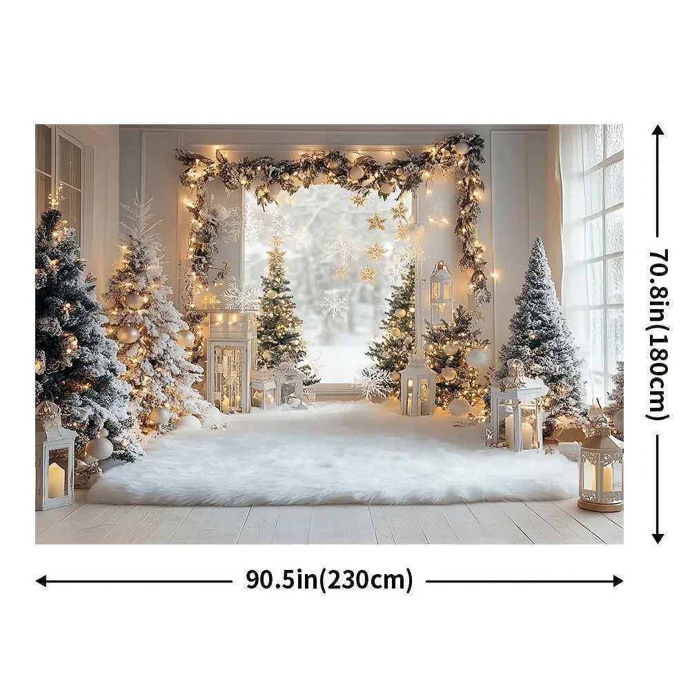 Snowy Christmas Window Tapestry Twinkling Lantern Arch Design Wall Art for Holiday Party and Festive Home DecorM251125