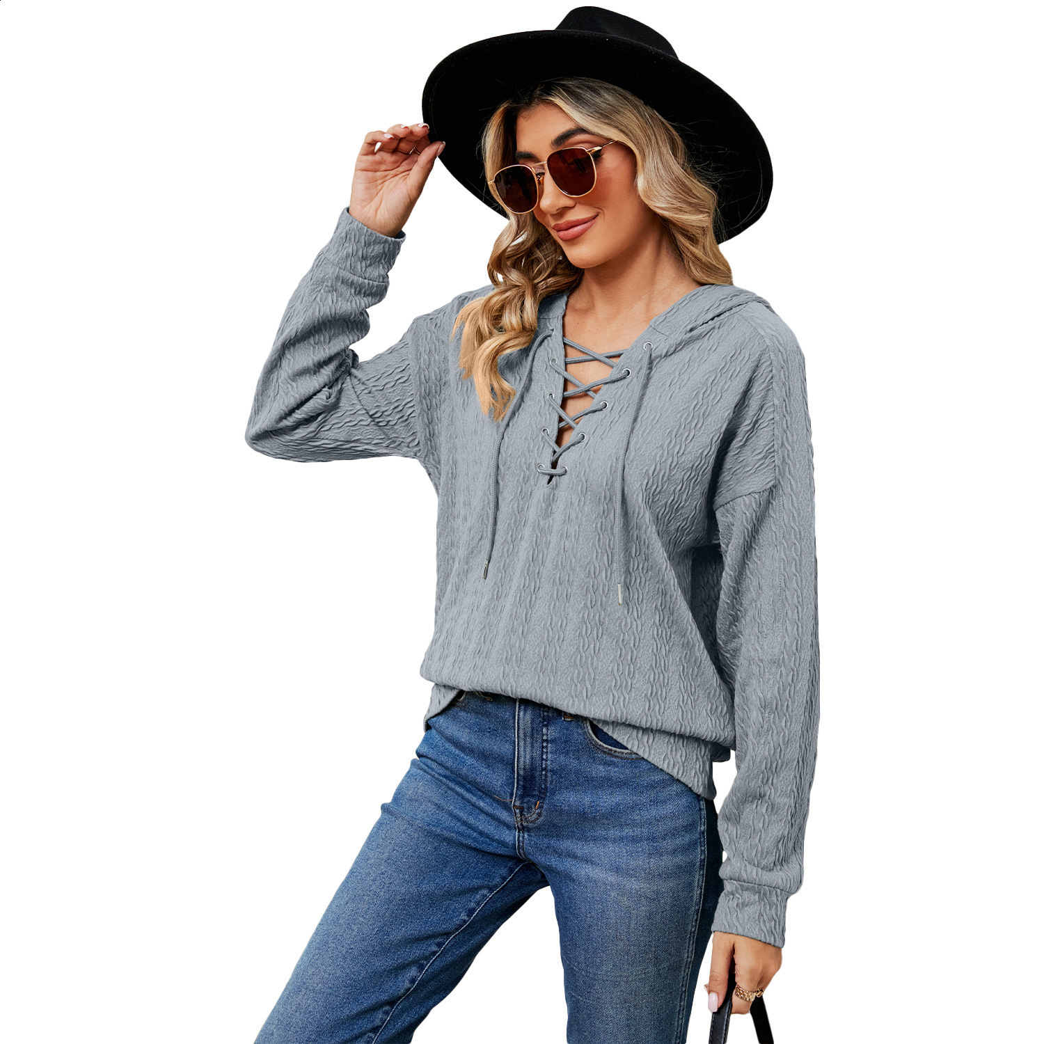 2024 Womens Solid Color Hoodie Womens Autumn/Winter Collection Collar Strap Long Sleeve Top 240902 - view 7