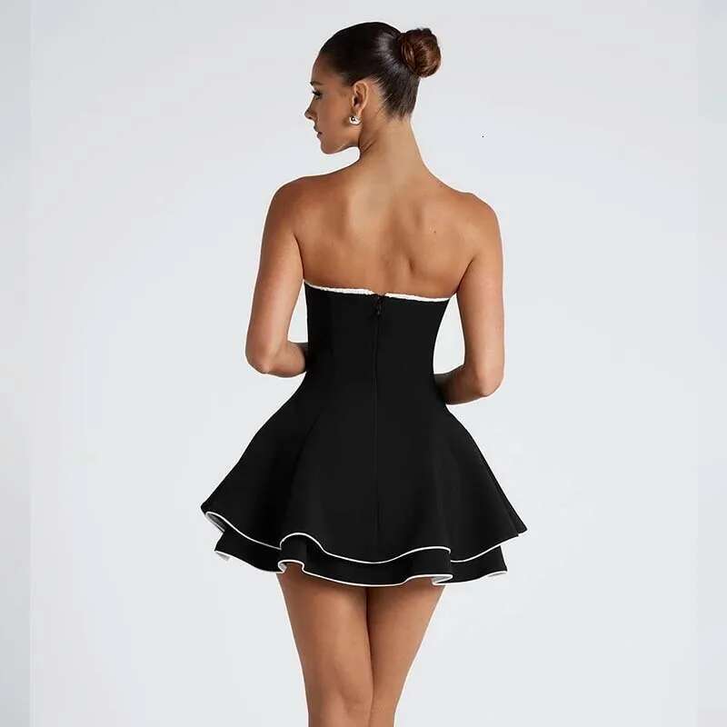 Dongdumaoyi Townlike Patchwork Waist Wrap A Line Dress Women Mini Spring Summer Backless Nightclub Sexy Party Dresses