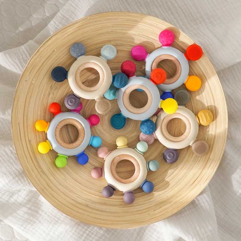New Color Silicone Teething Infant Chewing Newborn Accessories Baby Healthy Molar Teether Toy BPA Free Wooden Ring Nursing Gift G251125