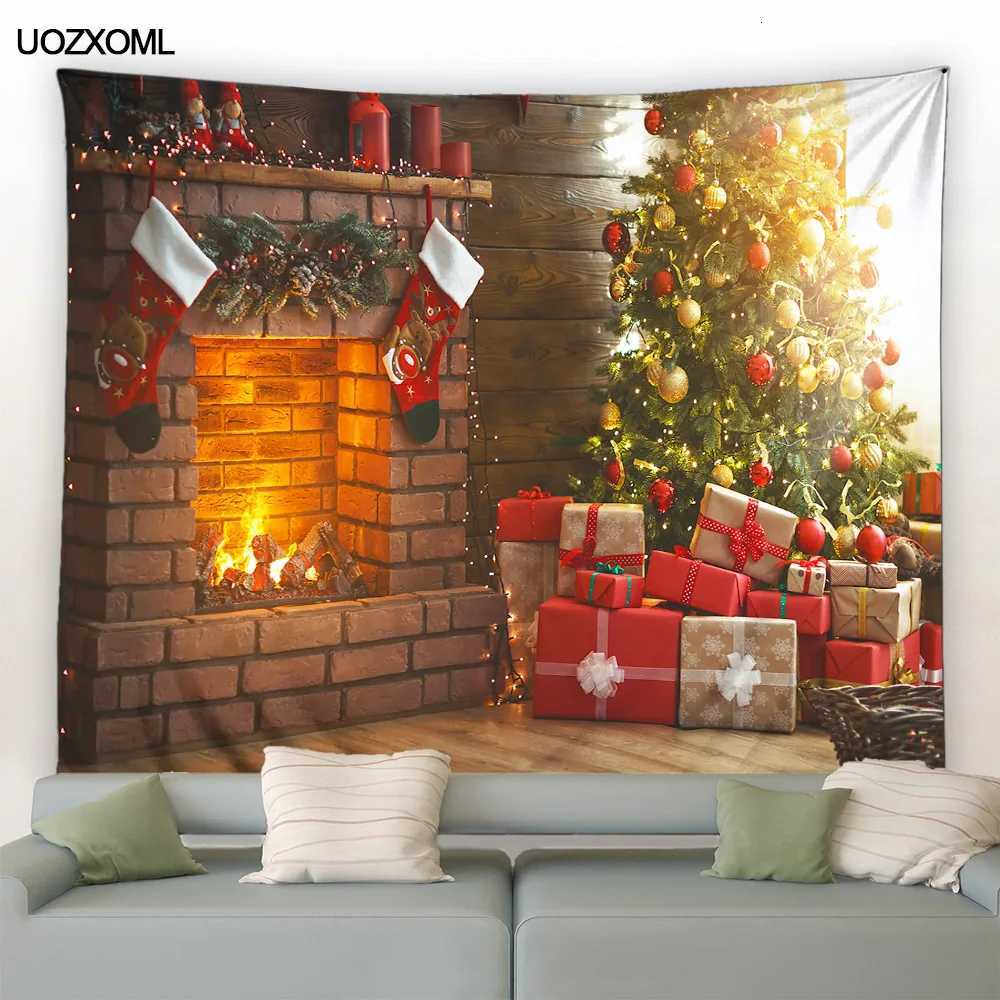 Christmas Tapestry Funny Santa Claus Xmas Tree Balls Gifts Fireplace Home Decor Art Wall Hanging for Dorm Bedroom Living RoomM251125