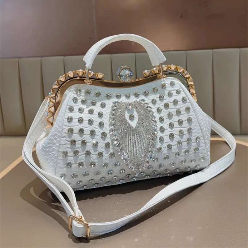 Spring rivet crystal horizontal large-capacity metal buckle handbag banquet dress versatile one-shoulder cross-body women's bag