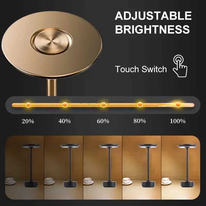 Metal LED Touch Table Lamp Portable Cordless Bedside Light Claeted Rechargeable Nordic Led Lamp Coffee Table DecorationM251125
