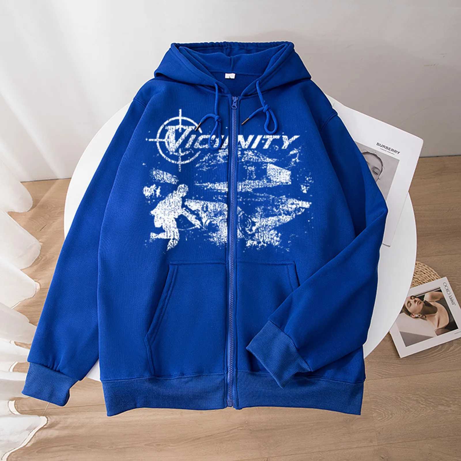 Vicinity Stitch mens cardigan sweater large casual Y2k sweatshirt with zipper vintage printing oversized hooded sweatshirt winter button up w250425