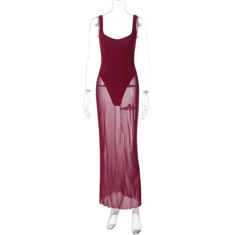 Dongdumaoyi Townlike Maxi Long Slim Bodycon Dress Women Spaghetti Strap Summer Perspective Mesh Nightclub Sexy Party Dresses