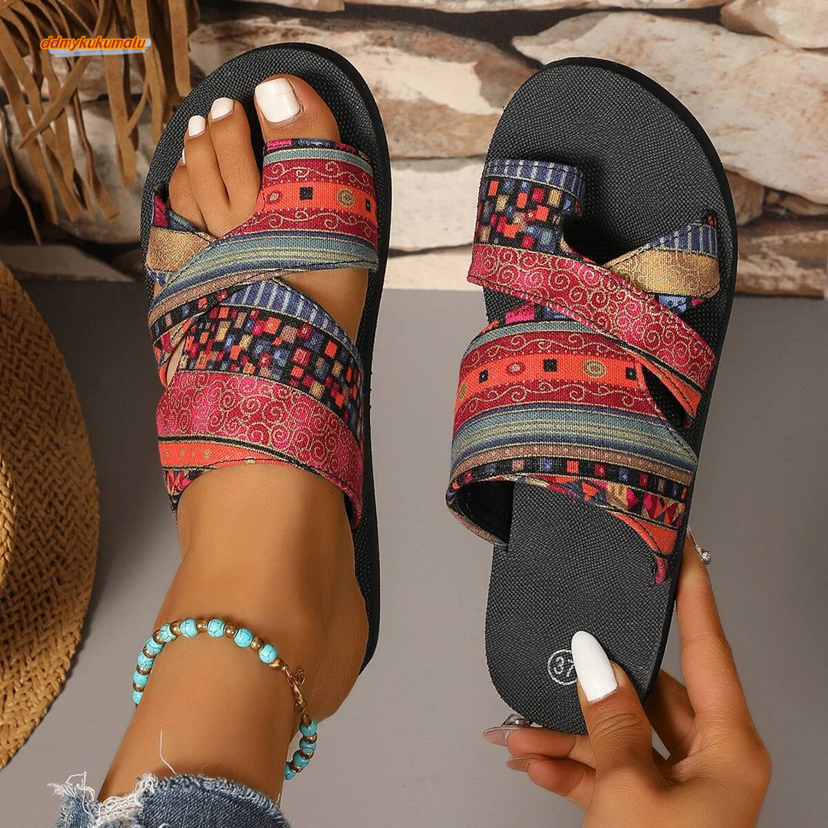 Colorful Tribal Pattern Slippers - Fashion Platform, Open-toed, Summer Beach Shoes, Women's Sandals ddmykukumalu
