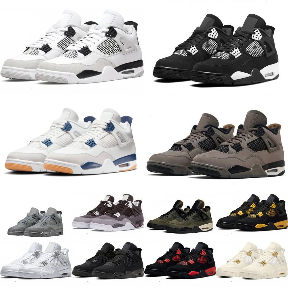 Trainers J4 4 Outdoor Sports Shoes Jump Mens Women 4S Navy Military Black Cat RetroES Basketball Shoe Grey Cement Thunder White Oreo Blue Cave Stone Women Sneakers S8
