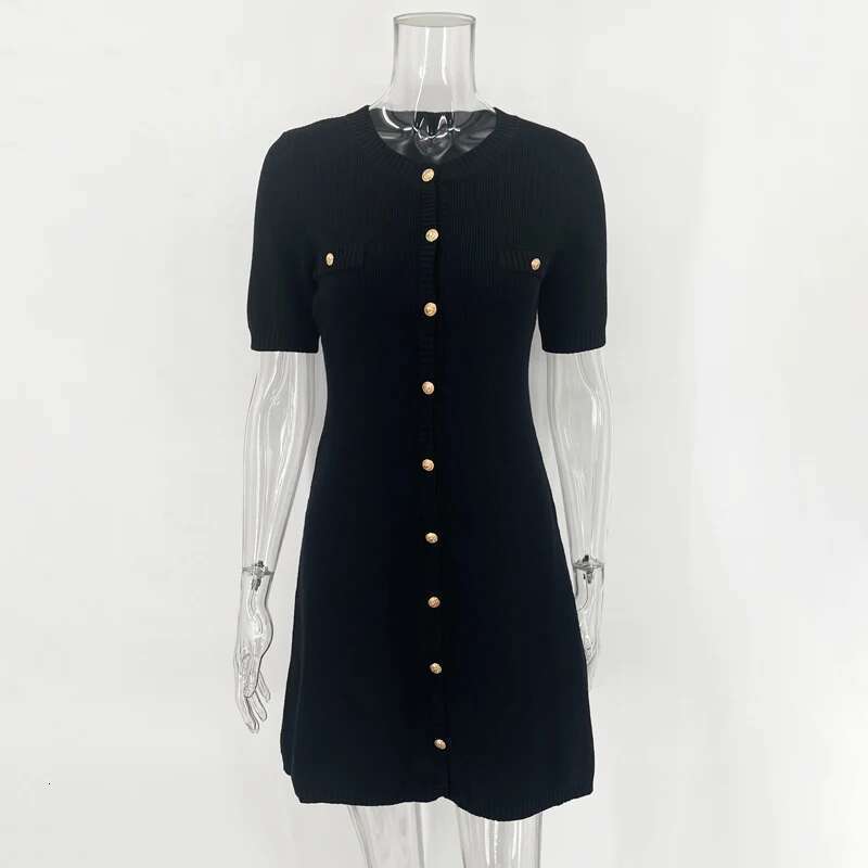 Elegant White Knitted Women Sexy Slim Fit Ribbed Knit Metal Button Short Sleeve Holiday Party Mini Dress