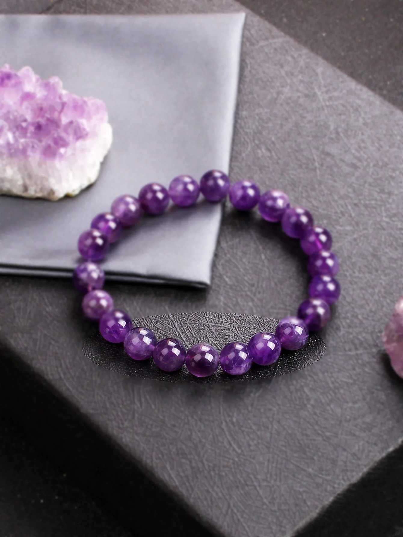 Amethyst Bead Bracelet Natural Healing Crystal Calming Jewelry Stress Relief Spiritual Clarity Energy-Boosting Stone Gift J251125