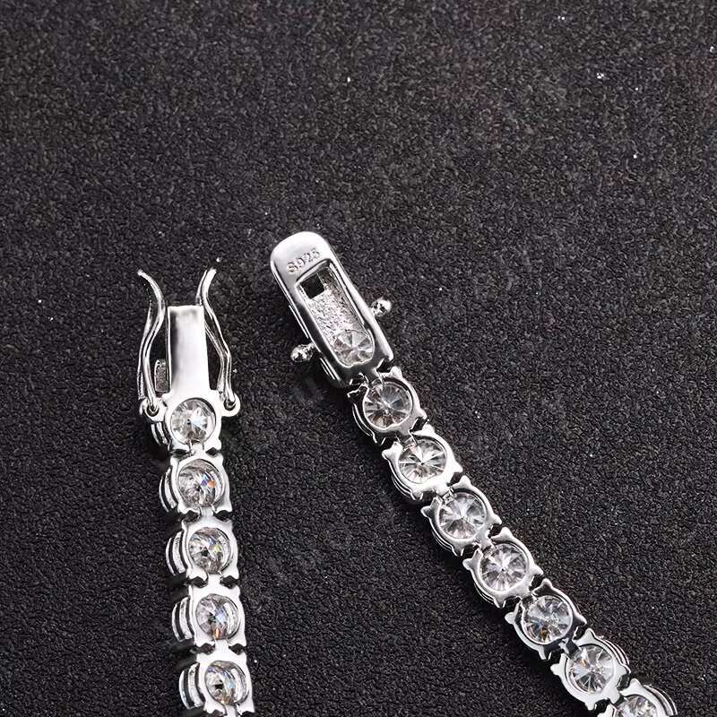 18K White Gold Plated 925 Silver Link Chain Trendy Tennis Moissanite Necklace for Parties