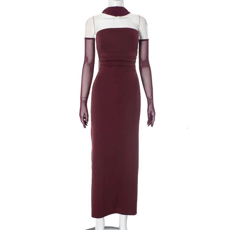 Dongdumaoyi Townlike Elegant Maxi Long Slim Bodycon Dress Women Strapless Summer Nightclub Sexy Party Dresses With Gloves Ribbon