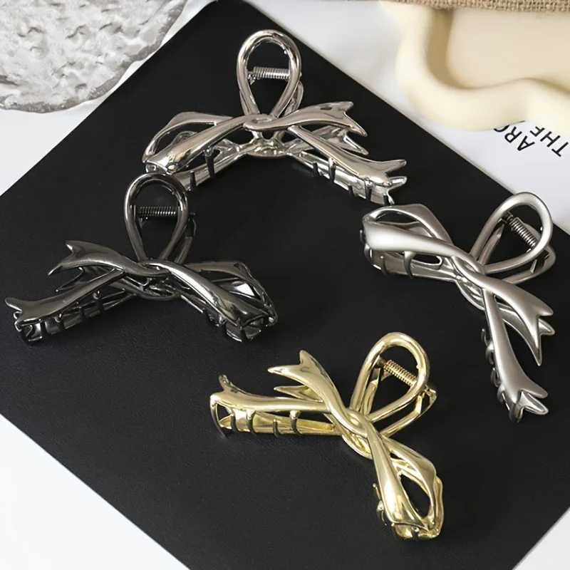 New retro ribbon bow hair clip metal hair clip crab headband hair clip shark ponytail female hair accessory bucketT250425